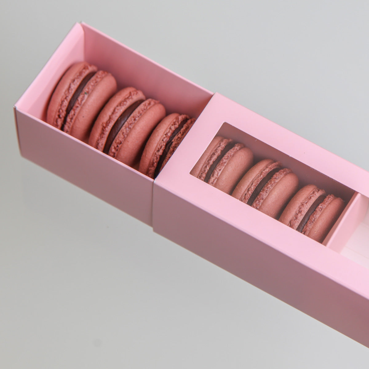 Box of 6 Brownie macarons with dark chocolate ganache, YBLN Pastry Calgary