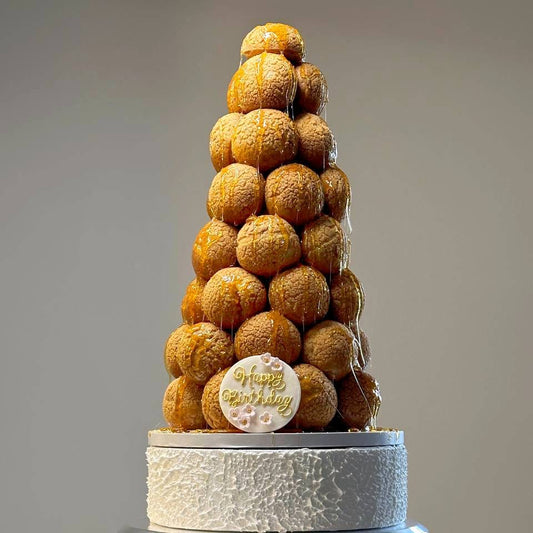 Croquembouche choux tower with caramel, YBLN Pastry Calgary