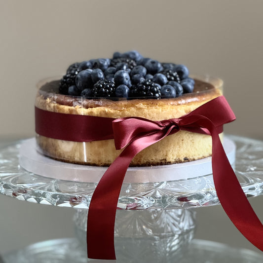 Basque Cheesecake with fresh berries and caramelized top, YBLN Pastry Calgary