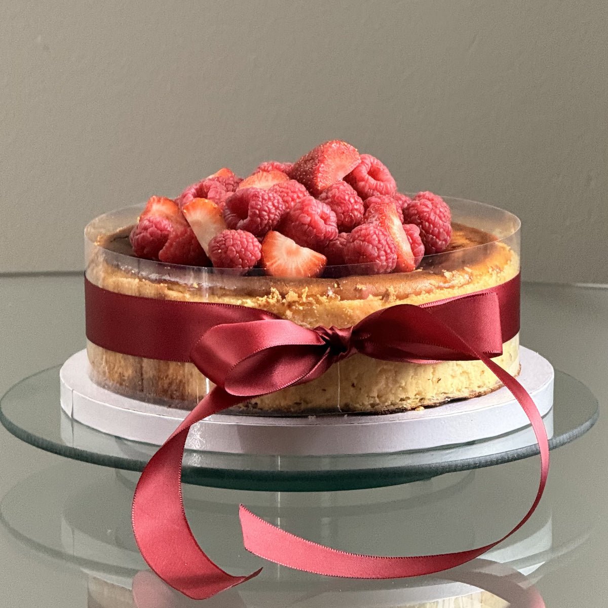 Basque Cheesecake with fresh strawberries and caramelized top, YBLN Pastry Calgary